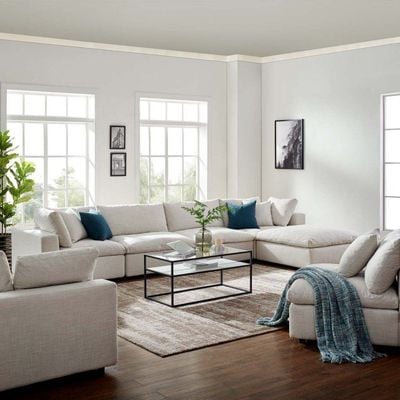 Modway Commix Down Filled Overstuffed 5 Piece Sectional Sofa Set with Ottoman-Ivory