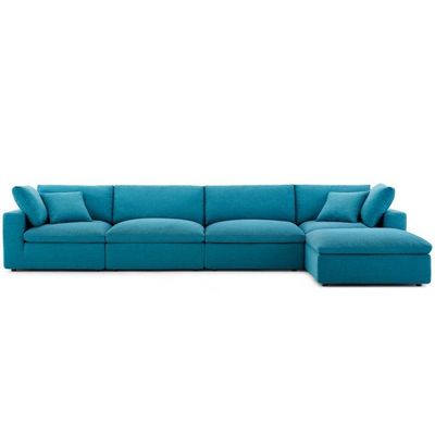 Modway Commix Down Filled Overstuffed 5 Piece Sectional Sofa Set with Ottoman-Sky Blue