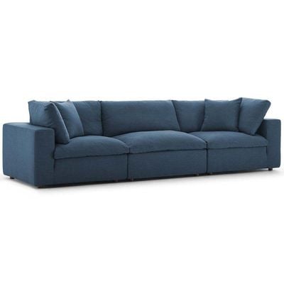 Modway Commix Down Filled Overstuffed 3 Piece Sectional Sofa Set-Blue