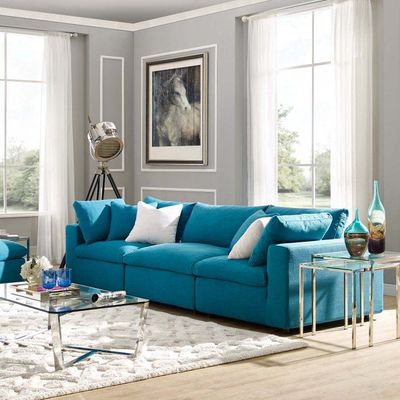 Modway Commix Down Filled Overstuffed 3 Piece Sectional Sofa Set-Sky Blue