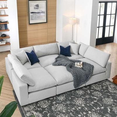 Chelsea Velvet Reversible Modular Corner Sectional with Ottoman-Ivory