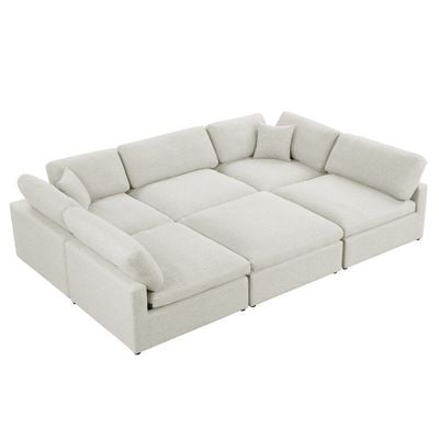 Chelsea Velvet Reversible Modular Corner Sectional with Ottoman-Ivory