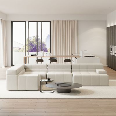 L-Shaped Modern Off White Velvet Modular Sectional Sofa with Chaise-Beige