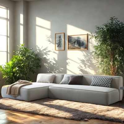 Aira Modern L-Shaped Sectional Sofa in Beige | Upholstered Corner Sofa for Living Room | Spacious & Comfortable Seating | Sleek Contemporary Design | Sturdy Wooden Frame | Soft Fabric Finish | Ideal for Homes & Apartments