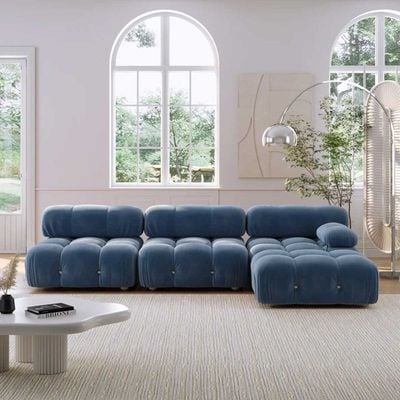 Delsea Modular Sectional Sofa in Blue Velvet-Blue