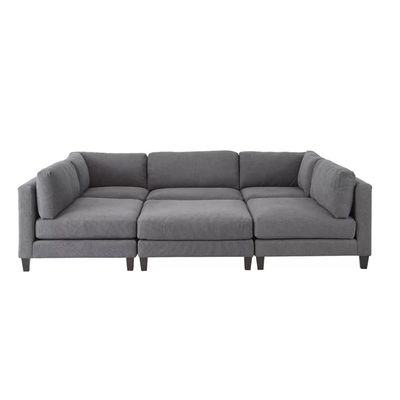 Chelsea Modular Sectional Sofa with Ottoman | Grey Upholstered L-Shaped Sofa Set | Modern Reversible Seats | Spacious Corner Couch for Living Room | Sturdy Wooden Frame | High-Density Foam Seating