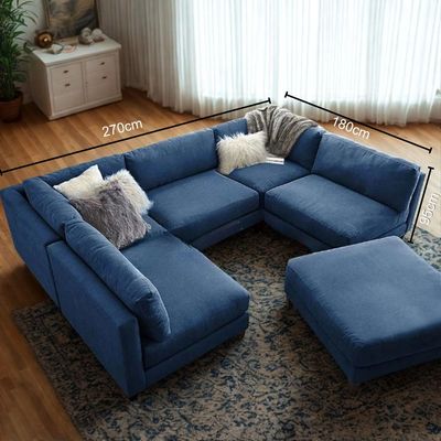 Chelsea Modular Sectional Sofa with Ottoman | Blue Upholstered L-Shaped Sofa Set | Modern Reversible Seats | Spacious Corner Couch for Living Room | Sturdy Wooden Frame | High-Density Foam Seating | Stylish & Comfortable Design Chelsea Modular Sectional Sofa with Ottoman | Blue Upholstered L-Shaped Sofa Set | Modern Reversible Seats | Spacious Corner Couch for Living Room | Sturdy Wooden Frame | High-Density Foam Seating | Stylish & Comfortable Design