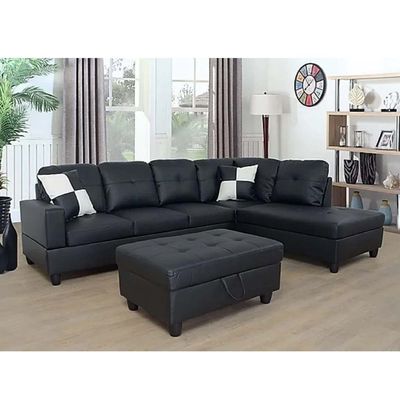 Russ Sectional with Ottoman in Brown Color-Black