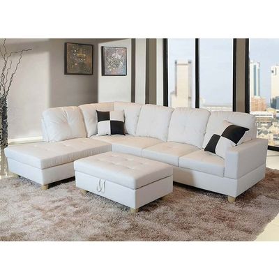 Russ Sectional with Ottoman in Brown Color-White