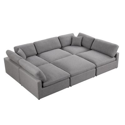 Chelsea Velvet Reversible Modular Corner Sectional with Ottoman Grey