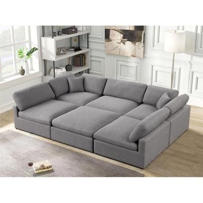 Chelsea Velvet Reversible Modular Corner Sectional with Ottoman Grey