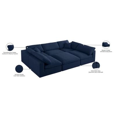 Chelsea Velvet Reversible Modular Corner Sectional with Ottoman Navy Blue