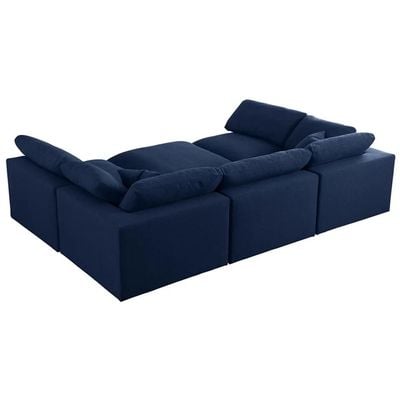 Chelsea Velvet Reversible Modular Corner Sectional with Ottoman Navy Blue