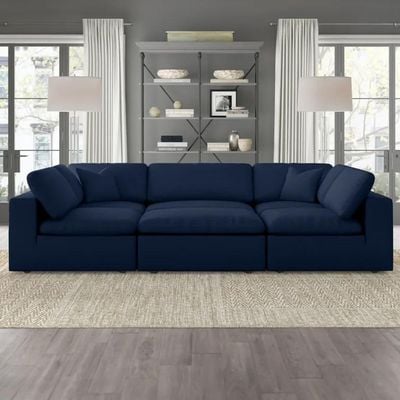 Chelsea Velvet Reversible Modular Corner Sectional with Ottoman Navy Blue