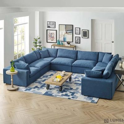 Commix Soft Fiber Filled Overstuffed 8 Piece Sectional Sofa Set Blue