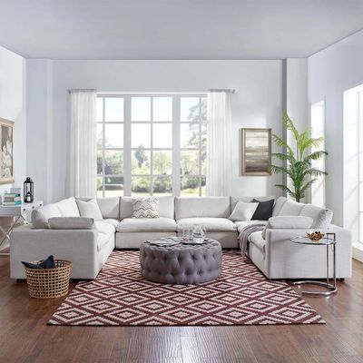 Commix Soft Fiber Filled Overstuffed 8 Piece Sectional Sofa Set White