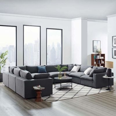 Commix Soft Fiber Filled Overstuffed 8 Piece Sectional Sofa Set Charcoal