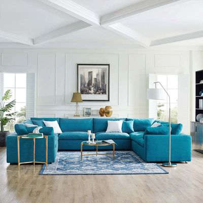 Commix Soft Fiber Filled Overstuffed 8 Piece Sectional Sofa Set Teal