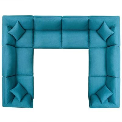 Commix Soft Fiber Filled Overstuffed 8 Piece Sectional Sofa Set Teal