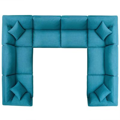 Commix Soft Fiber Filled Overstuffed 8 Piece Sectional Sofa Set Teal