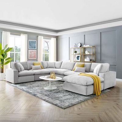 Commix Softer Microfiber Filling Overstuffed Performance 7-Piece Sectional Sofa in White