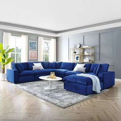 Commix Softer Microfiber Filling Overstuffed Performance 7-Piece Sectional Sofa in Navy Blue