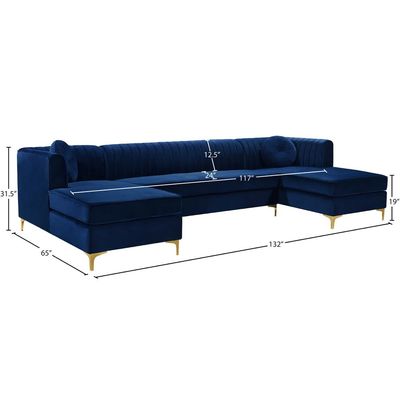 Zahra Fabric 3-Piece Sofa Set-Navy Blue