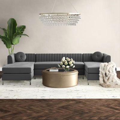 Zahra Fabric 3-Piece Sofa Set-Dark Grey