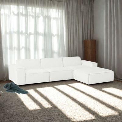 Vitality 4-Piece Sectional Sofa in White | Modern Modular Sofa Set for Living Room | Elegant Upholstered L-Shaped Couch with Reversible Ottoman | Spacious Corner Seating | Sturdy Wooden Frame | Soft & Durable Fabric
