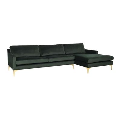 Taliah Sectional Sofa with Chaise in Dark Green