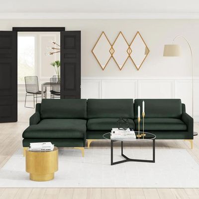 Taliah Sectional Sofa with Chaise in Dark Green