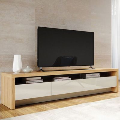 Sylvan Modern TV Stand for Up to 65-Inch TVs | Oak & White Finish Entertainment Console | Stylish Media Unit with Cabinets & Open Shelves | Contemporary Wooden TV Cabinet for Living Room | Space-Saving Design