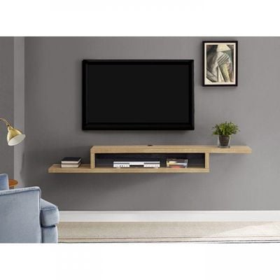 Martin Furniture 72 in. Asymmetrical Wall Mounted TV Shelf-Beige