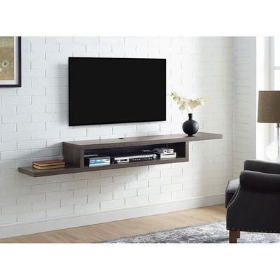 Martin Furniture 72 in. Asymmetrical Wall Mounted TV Shelf-Brown