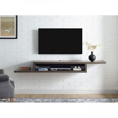 Martin Furniture 72 in. Asymmetrical Wall Mounted TV Shelf-Brown