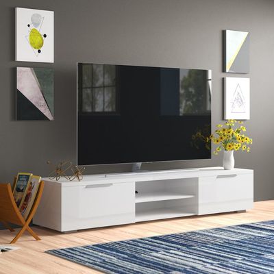 Ansel TV Stand for TVs up to 78 Inch in White-Modern Entertainment Console-Spacious Media Unit with Open Shelves and Cabinets-Sturdy Design for Flat-Screen TVs up to 78 Inches-Sleek Contemporary Finish-Ideal for Living Room or Media Room Ansel TV Stand for TVs up to 78 Inch in White-Modern Entertainment Console-Spacious Media Unit with Open Shelves and Cabinets-Sturdy Design for Flat-Screen TVs up to 78 Inches-Sleek Contemporary Finish-Ideal for Living Room or Media Room
