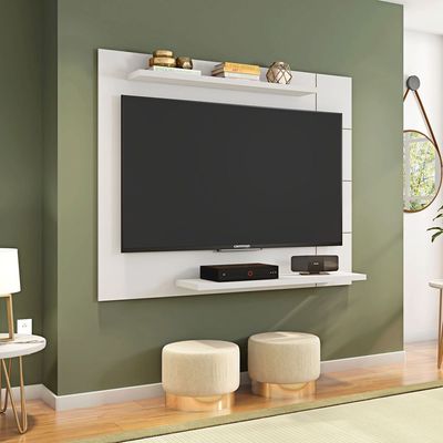 Cross Wall Mounted TV Unit Entertainment Centre Floating Panel Wood Effect-White