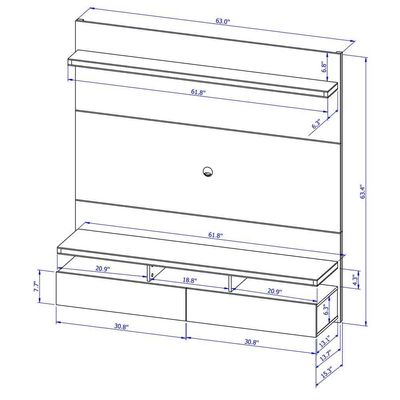 63 inch White Gloss Floating Entertainment Center with Storage Doors-White