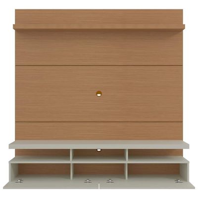 63 inch White Gloss Floating Entertainment Center with Storage Doors-White & Brown