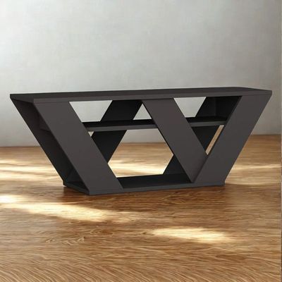 JVC Modern TV Stand for Up to 50-Inch TVs | Sleek Black Entertainment Console | Contemporary Media Unit with Open Shelves & Storage | Durable Wooden Frame | Stylish Living Room TV Cabinet | Space-Saving Design