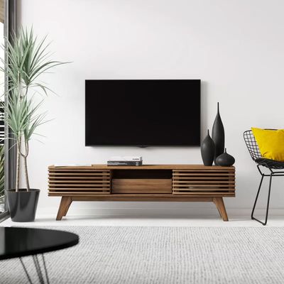 Thread Engineered Wood TV Stand with Storage Doors up to 55 inch-Brown