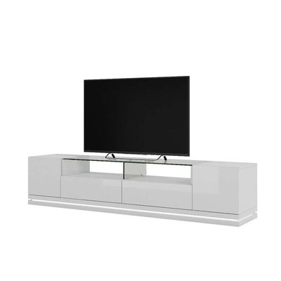 Vanderbilt TV Stand and Cabrini 2.2 Floating Wall TV Panel with LED Lights in White Gloss and Black Matte