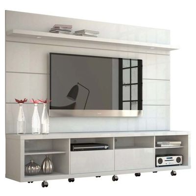 Cabrini TV Stand and Floating Wall TV Panel with LED Lights White