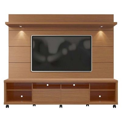 Cabrini TV Stand and Floating Wall TV Panel with LED Lights Brown