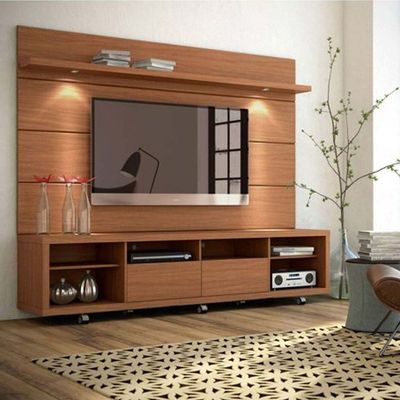 Cabrini TV Stand and Floating Wall TV Panel with LED Lights Brown