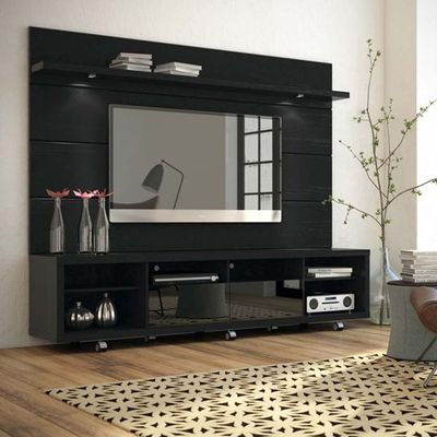 Cabrini TV Stand and Floating Wall TV Panel with LED Lights Black