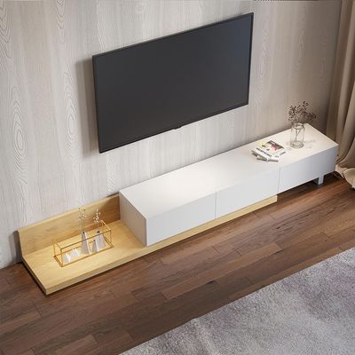 Kayla Rectangle Wood Extendable TV Stand in Oak and White