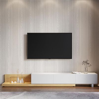Kayla Rectangle Wood Extendable TV Stand in Oak and White