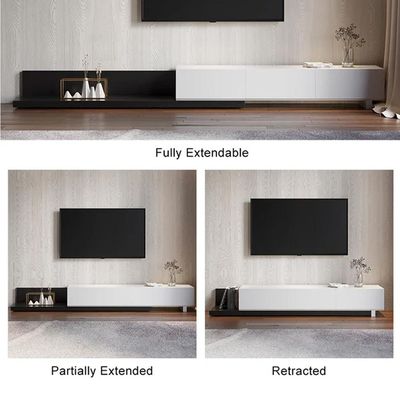 Kayla Rectangle Wood Extendable TV Stand in Black and White Color