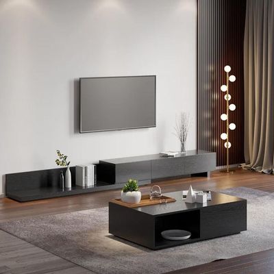 Kayla Rectangle Wood Extendable TV Stand in Black Color